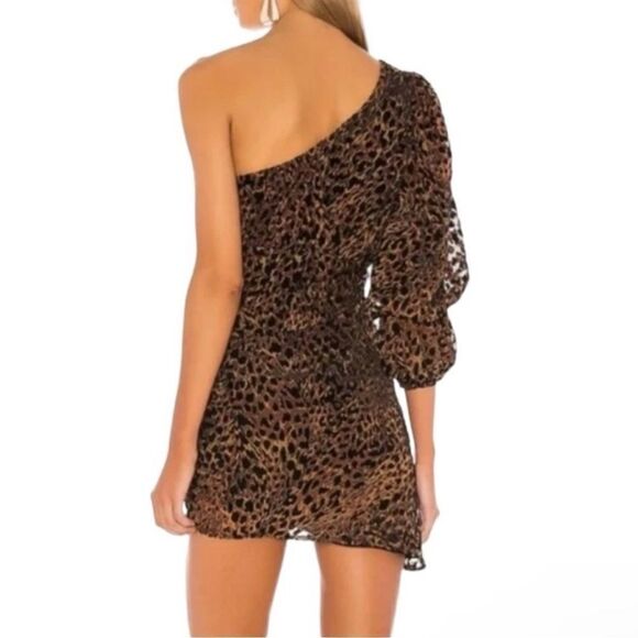 NWT Camila Coelho Pilar Brown Leopard Animal Print One Shoulder Mini Dress Sz L - Picture 2 of 6